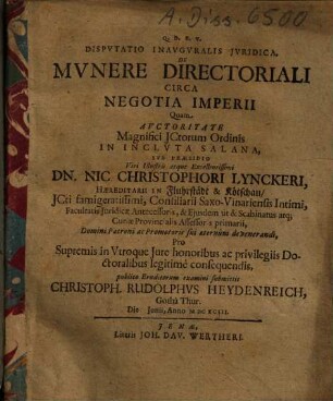 Disputatio Inauguralis Iuridica, De Munere Directoriali Circa Negotia Imperii