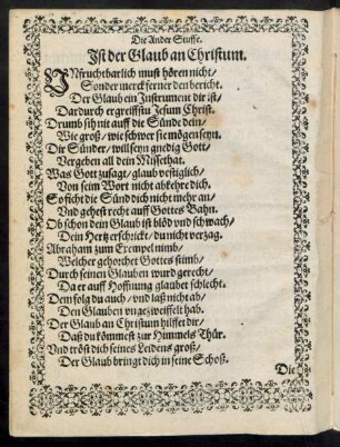 Die Ander Stuffe. Ist der Glaub an Christum.