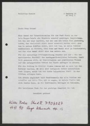 Brief: Felicitas Kukuck an Rohse
