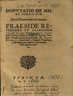 Dispvtatio De Missa Pontificia