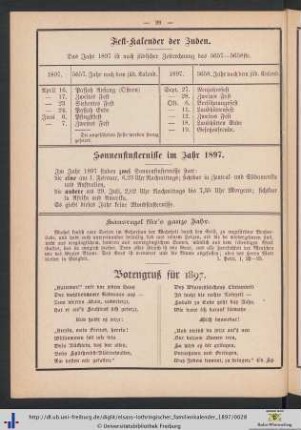 Fest-Kalender der Juden.