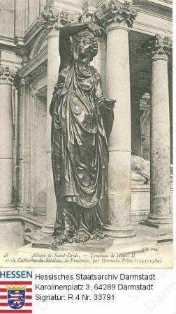Frankreich, Saint-Denis / Abteikirche, Grabmal von König Heinrich II. v. Frankreich (1519-1559) und seiner Ehefrau Katharina geb. v. Medici (1519-1589) / hier: Skulptur 'Die Bedachtsamkeit'