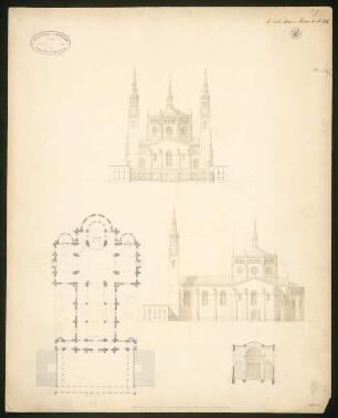 Kirche: Grundriss, Schnitt, Ansichten 1:2000