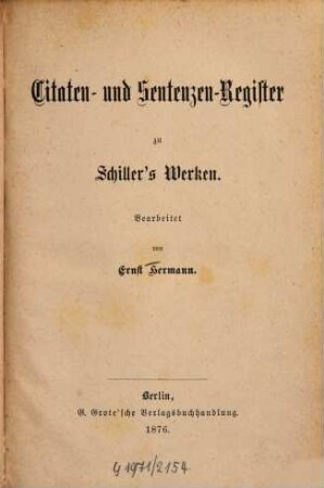 Schiller's Werke. 1, Citaten-Register - Gedichte