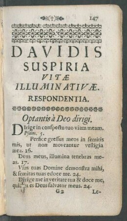 Davidis Suspiria Vitae Illuminativae Respondentia