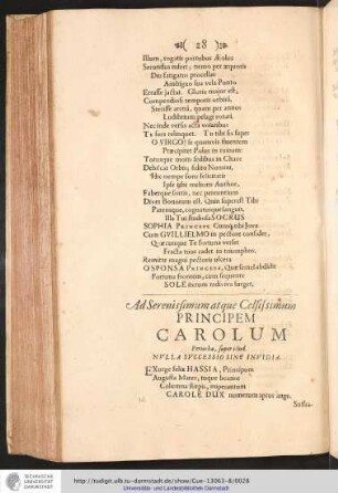 Ad Serenissimum atque Celsissimum Principem Carolum