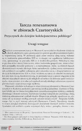Tarcza renesansowa w zbiorach Czartoryskich: Przyczynek do dziejów kolekcjonerstwa polskiego