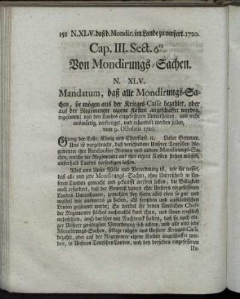 Cap. III. Sect. 6ta. Von Mondirungs-Sachen.