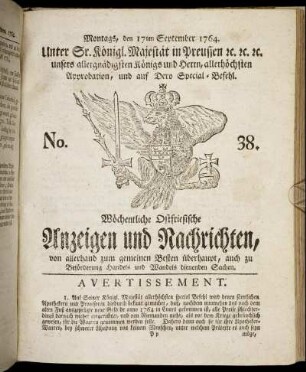 No. 38. Montags, den 17ten September 1764.
