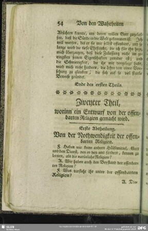 Zweyter Theil, worinn ein Entwurf von der offenbarten Religion gemacht wird