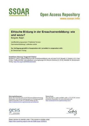 Ethische Bildung in der Erwachsenenbildung: wie und wozu?