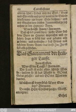 Das Sacrament der heiligen Tauffe.