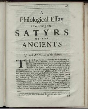 A Philological Effay Concerning the SATYRS OF THE ANCIENTS.