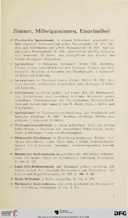 Zimmer, Möbelgarnituren, Einzelmöbel (Nr. 43-137)