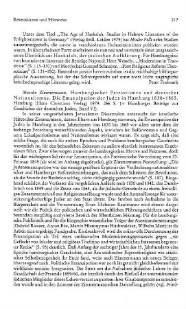 Zimmermann, Mosche :: Hamburgischer Patriotismus und deutscher Nationalismus, die Emanzipation der Juden in Hamburg 1830 - 1865, (Hamburger Beiträge zur Geschichte der deutschen Juden, 6) : Hamburg, Christians, 1979