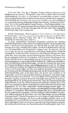 Zimmermann, Mosche :: Hamburgischer Patriotismus und deutscher Nationalismus, die Emanzipation der Juden in Hamburg 1830 - 1865, (Hamburger Beiträge zur Geschichte der deutschen Juden, 6) : Hamburg, Christians, 1979