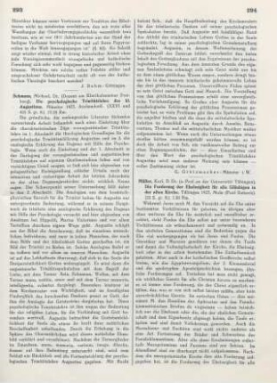 293-294 [Rezension] Schmaus, Michael, Die psychologische Trinitätslehre des Hl. Augustinus