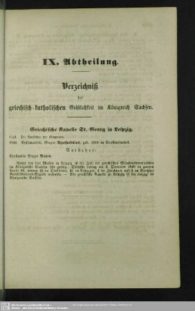 IX. Abtheilung. Verzeichniß der griechisch-katholischen Geistlichkeit im Königreich Sachsen