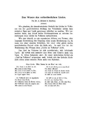 Das Wesen des volkstümlichen Liedes : (Schluß)