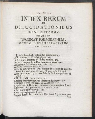 Index Rerum In Dilucidationibus Contentarum