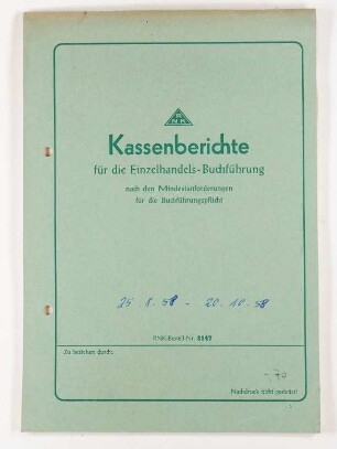 Konvolut von Kassenberichten der Firma Rassier (1953 – 1958)
