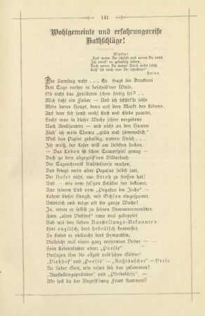 Wohlgemeinte und erfahrungsreife Rathschläge!
