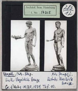 Neapel, Museo Nationale: links: vergoldete Bronze, rechts versilberte Bronze aus Pompeji