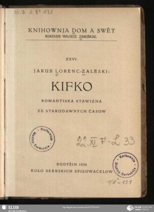 Kifko : romantiska stawizna ze starodawnych časow
