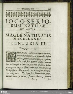 Ioco-Seriorum Naturae Et Artis, Sive Magiae Naturalis Miscellaneae Centuria III.