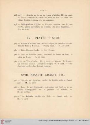 XVIII. Basalte, Granit, etc (Nr. 485 - 509)