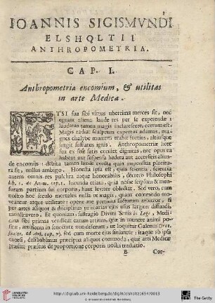Cap. I.: Anthropometriae encomium, & utilitas in Arte Madica