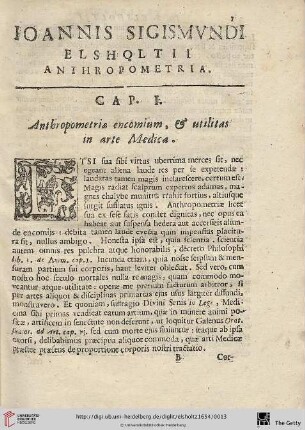 Cap. I.: Anthropometriae encomium, & utilitas in Arte Madica