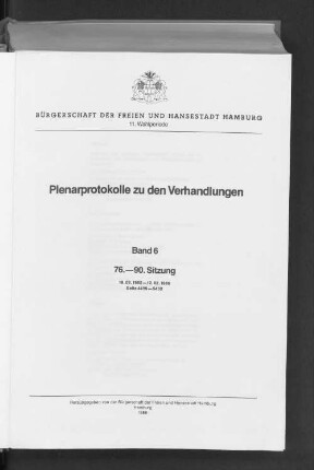 Wahlper. 11.1983/87, Bd. 6: Plenarprotokoll // Bürgerschaft der Freien und Hansestadt Hamburg