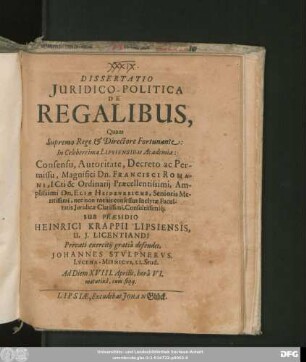 Dissertatio Iuridico-Politica De Regalibus