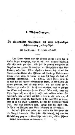 Die pädagogischen Tagesfragen auf ihren nothwendigen Zusammenhang zurückgeführt