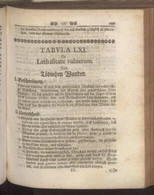 Tabula LXI. De Lethalitate vulnerum. - Tabula LXV. De Luxationibus in specie.