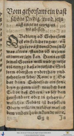 Vom gehorsam ein vast schöne Predig