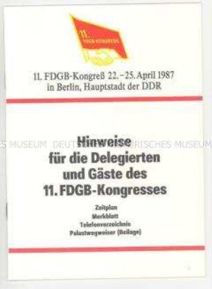 Informations-Broschüre für Teilnehmer des 11. FDGB-Kongresses
