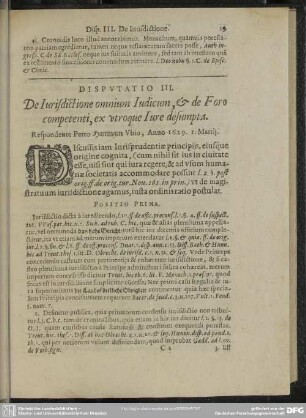 Disputatio III. De Iurisdictione omnium Iudicum, & de Foro competenti, ex utroque Iure desumpta