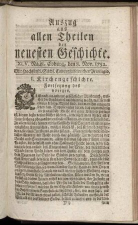XLV. Nachlese. Coburg, den 8. Nov. 1752.