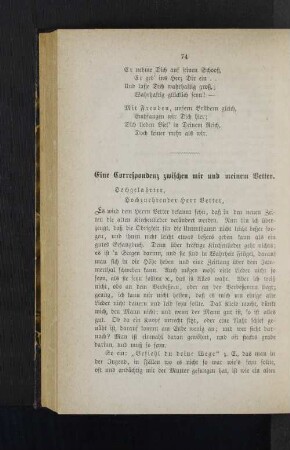 Eine Correspondenz zwischen mir und meinem Vetter.