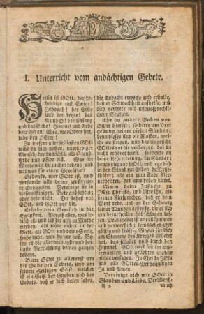 I. Unterricht vom andächtigen Gebete