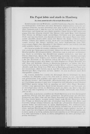 Ein Papst lebte und starb in Hamburg : Zu dem umstehenden Kenotaph Benedikts V.