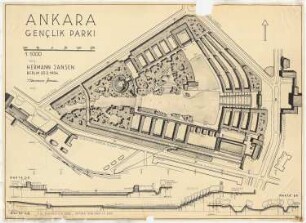 Gesamtbebauungsplan Ankara Teilbebauungsplan Jugendpark: Lageplan 1:1000, Profile 1:1000, Höhenmaßstab 1:200, neue Fassung