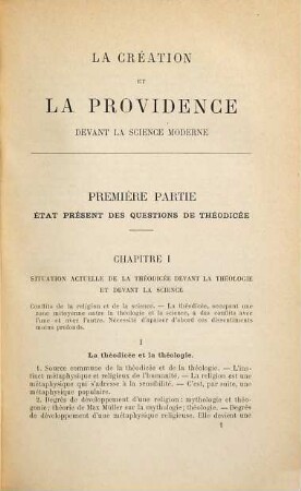 La Création et la Providence devant la science moderne : (Mémoire couronné par l'Académie des sciences morales et politiques.)