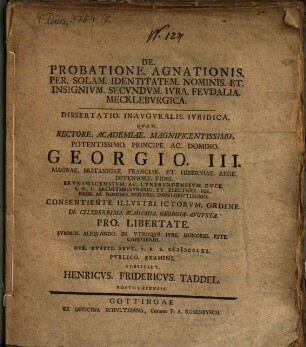 De probatione agnationis per solam identitatem nominis et insignium secundum iura feudalia Meckleburgica : diss. inaug. iur.