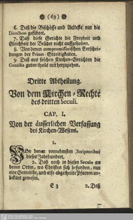 Dritte Abtheilung. Von dem Kirchen-Rechte des dritten Seculi