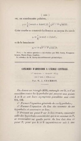 Concours d'admission a l'Ècole Centrale.