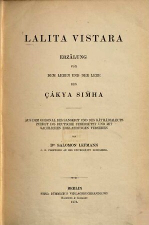 Lalitavistara : Erzählung von dem Leben und der Lehre des Çâkya Sim̃ha