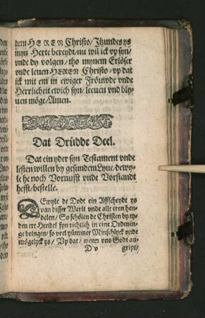 Dat Drüdde Deel. Dat ein yder syn Testament ...